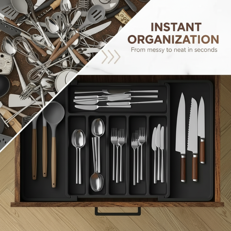 Optimized Product Title: **Verstellbarer Besteck-Schubladenorganizer – Ausziehbar 33–57 cm für optimale Küchenorganisation** 

This title includes relevant keywords and emphasizes the product's features for better visibility in Google Shopping.