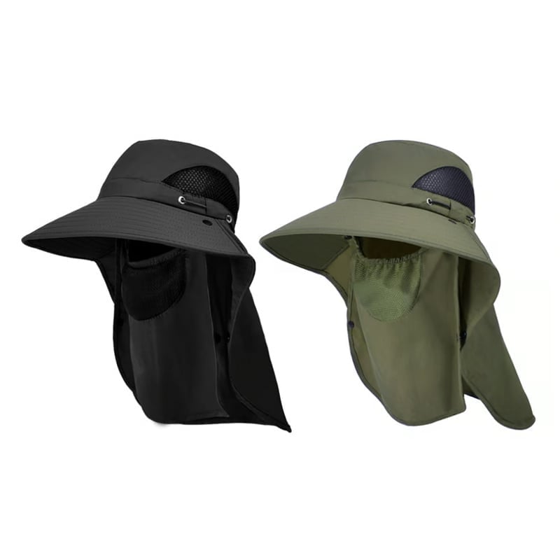 Unisex Wide-Brim Sun Hat – Detachable Neck Flap, Face Mask & Breathable Mesh
