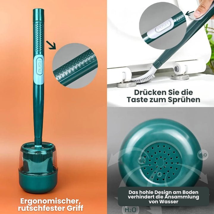 Spray Toilet Brush – No-Drill Wall Mount, Refillable Dispenser & Ventilated Holder