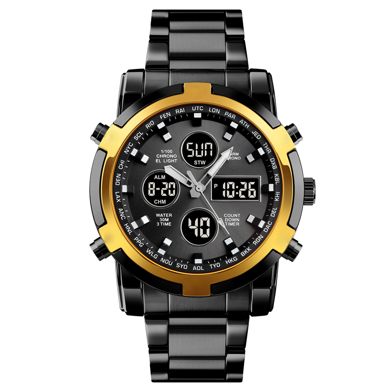 Unisex Digital Sports Watch – 3 Time Zones, 30m Waterproof & EL Backlight