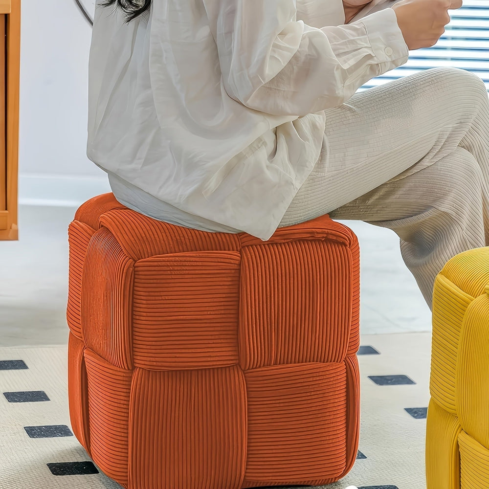 Corduroy Footstool Ottoman – Foam-Filled, Extra Seat & Soft Velvety Cover
