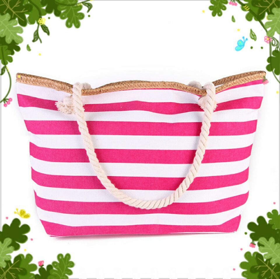 Striped Beach Tote Bag – Rope Handles, Spacious & Nautical Design