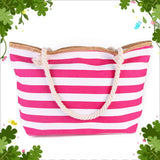 Striped Beach Tote Bag – Rope Handles, Spacious & Nautical Design