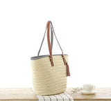 Women's Woven Beach Bag – Leather Handles, Tassel Accents & Spacious Interior