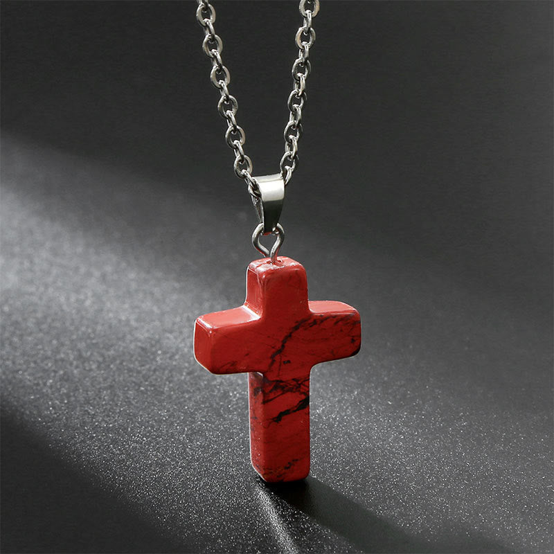 Seraphina Cross Necklace - Red Jasper