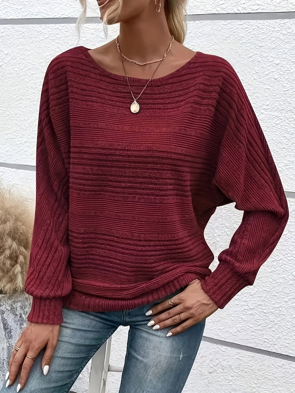 Enhanced Product Title: Sabine™ - Cozy Batwing Sleeve Sweater for Ultimate Comfort and Style

This optimized title includes keywords that potential customers might search for, while maintaining the essence of the original product.