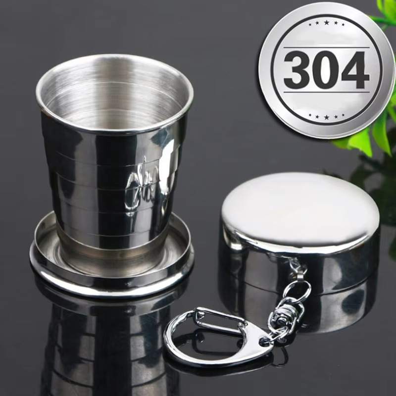 Collapsible Stainless Steel Cup – 150ml, Set of 3, Leak-Proof with Carabiner