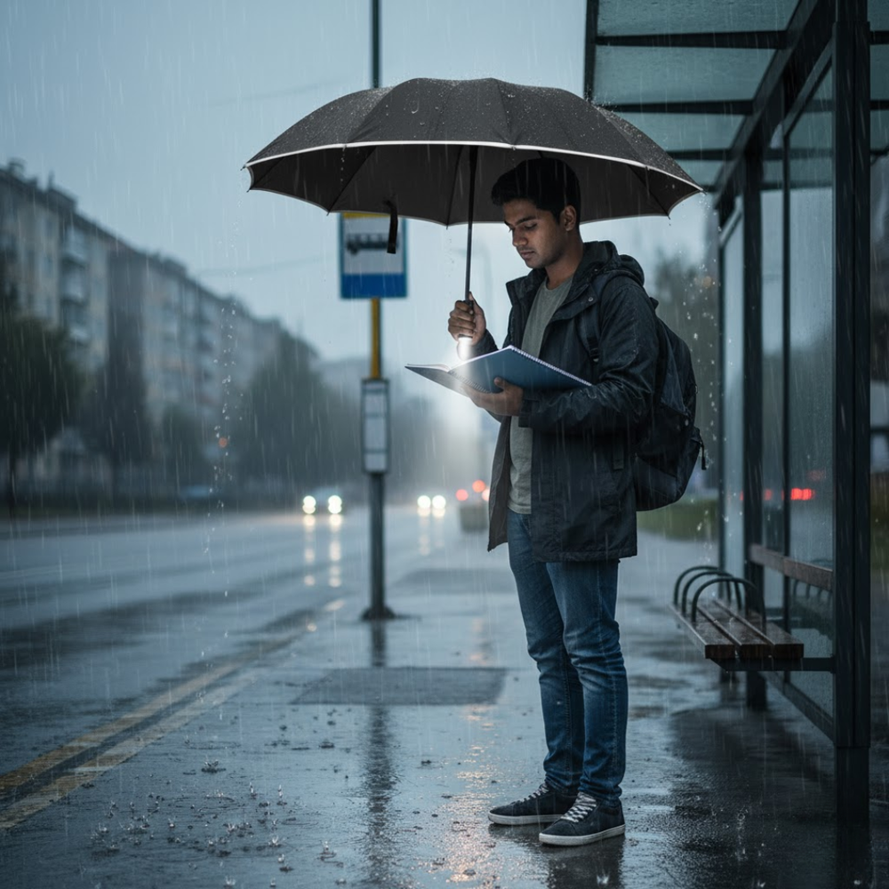 Windproof LED Umbrella – Automatic Open/Close, 105cm & Rechargeable Battery