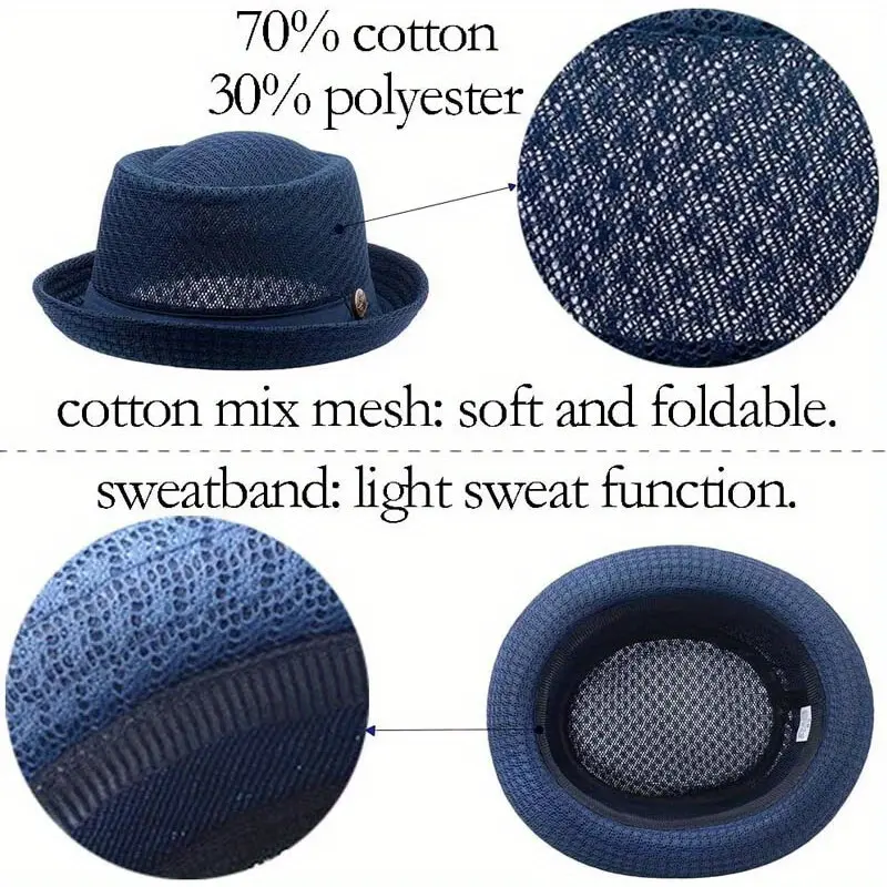 Pork Pie Mesh Hat – Breathable Summer Fedora, Unisex, Adjustable 58–60cm