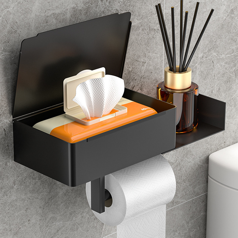 No-Drill Toilet Paper Holder – Stainless Steel, Phone Shelf & Adhesive Mount