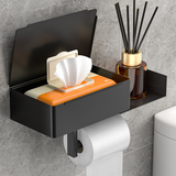 No-Drill Toilet Paper Holder – Stainless Steel, Phone Shelf & Adhesive Mount
