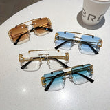 Men's Rimless Sunglasses – UV400 Protection, Tiger Temple Design & Anti-Glare Lenses