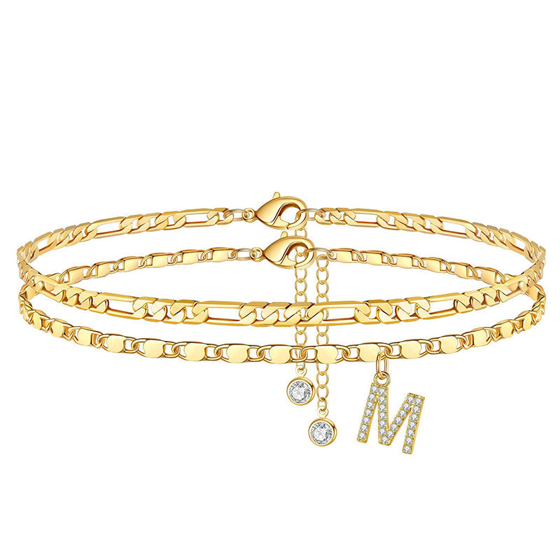 Layered Rhinestone Anklet – Women's, Gold-Plated & Adjustable Clasp