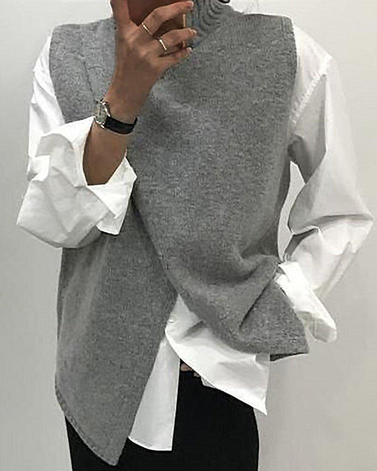 Asymmetrical-Hem Knit Top – Loose Fit