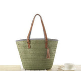 Women's Woven Beach Bag – Leather Handles, Tassel Accents & Spacious Interior