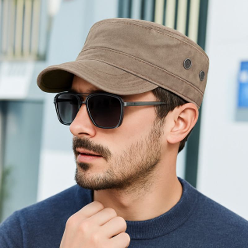 Unisex Cotton Military Cap – Flat Design, Adjustable 56–61cm & Curved Brim