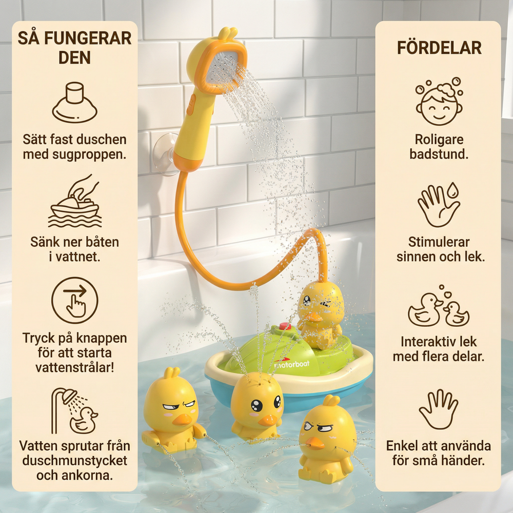 Bath Toy Boat Set – Battery Shower Head, Squirting Ducks & Waterproof