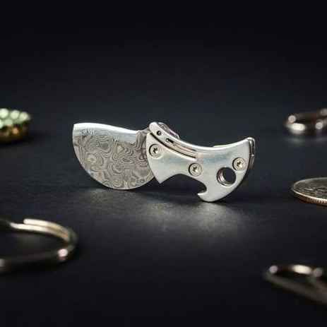 Mini Titanium Bottle Opener – Damascus Steel Blade, Keychain Size & 4.46cm Compact