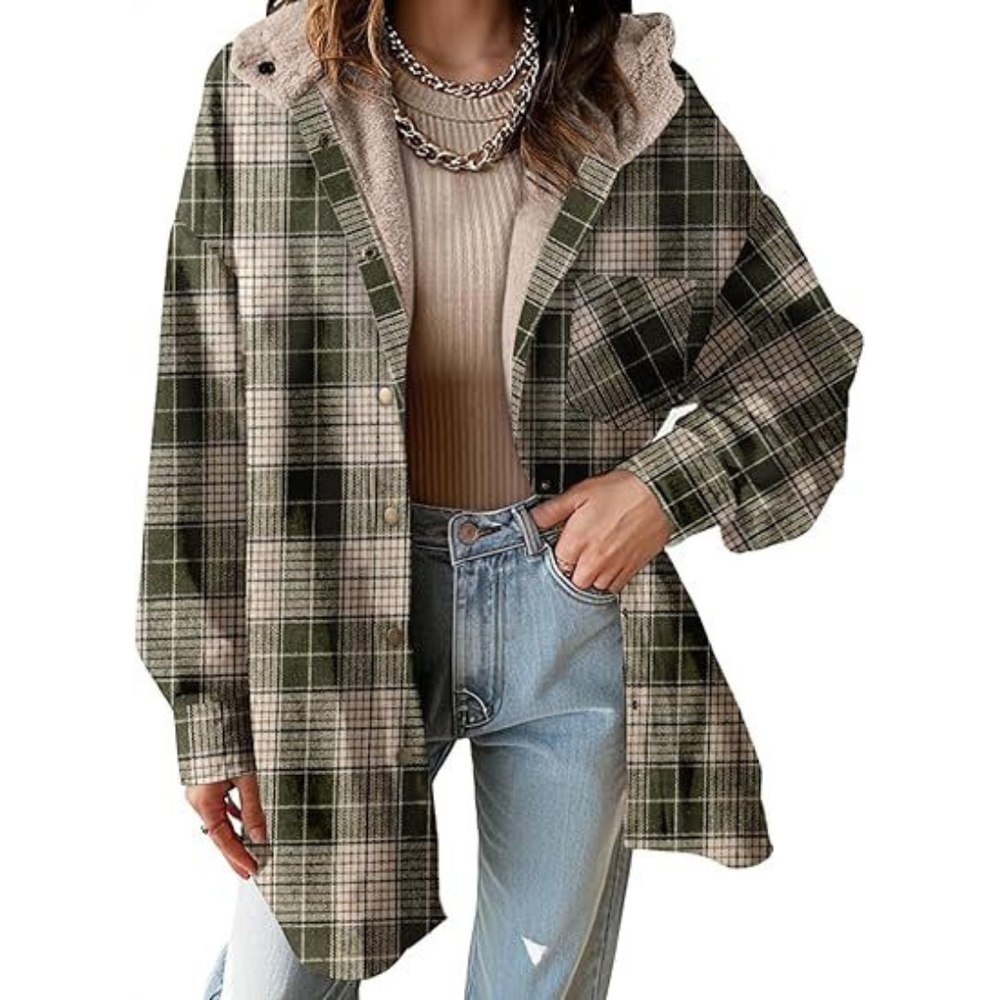 Optimized Product Title: "Tallulah™ - Entspannt geschnittene Karomuster Kapuzenjacke für Damen | Bequeme und stylische Freizeitjacke" 

This title includes relevant keywords for better visibility in Google Shopping while clearly describing the product.