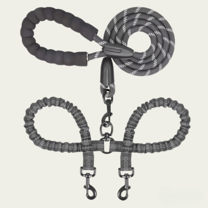 Double Dog Leash – 360° Swivel, Shock-Absorbing Bungee & Durable Nylon for Two Dogs