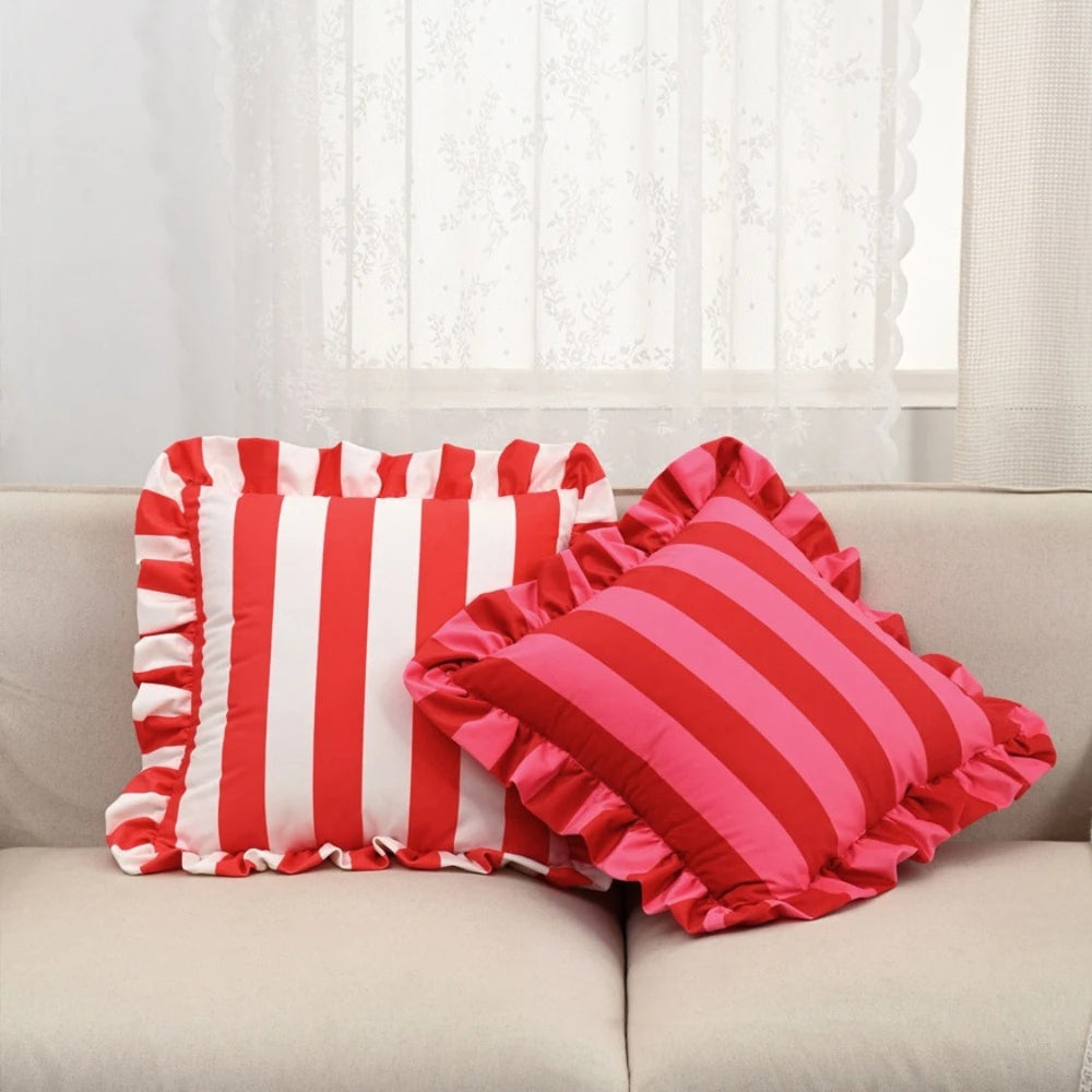 Ruffle-Edge Cushion Cover – Microfiber, 45×45cm & Striped Design