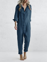 Liv – Casual Cotton Jumpsuit with Pockets - Blue