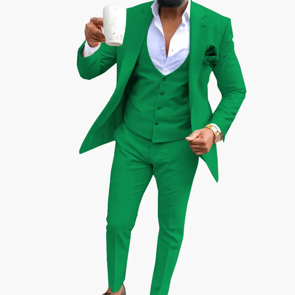 Men's Three-Piece Suit Set – Vest, Breathable Blazer & Notched Lapel Design