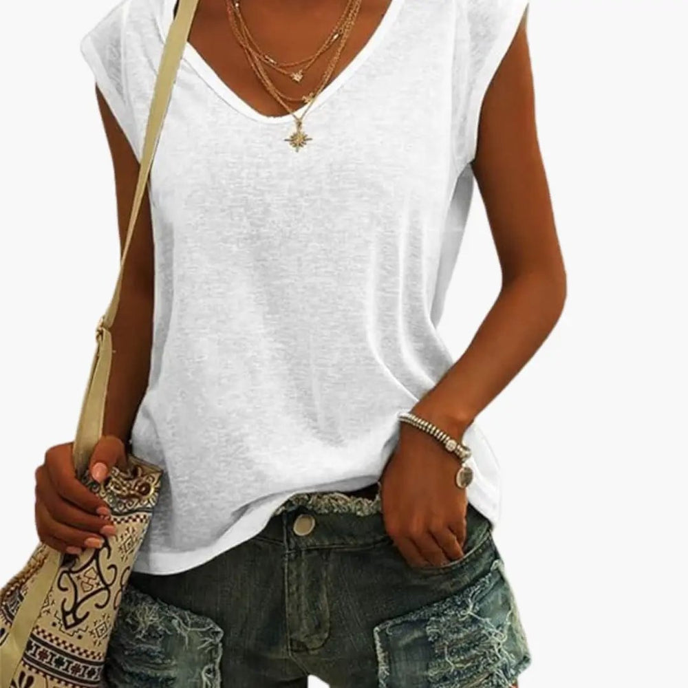 Women's Top – V-Neck, Cap Sleeves & Loose Fit