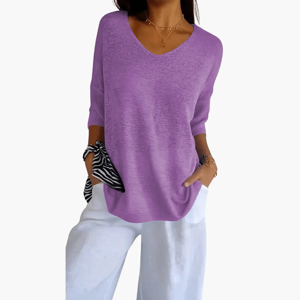 Women's Top – V-Neck, Loose Fit & Summer Casual Style