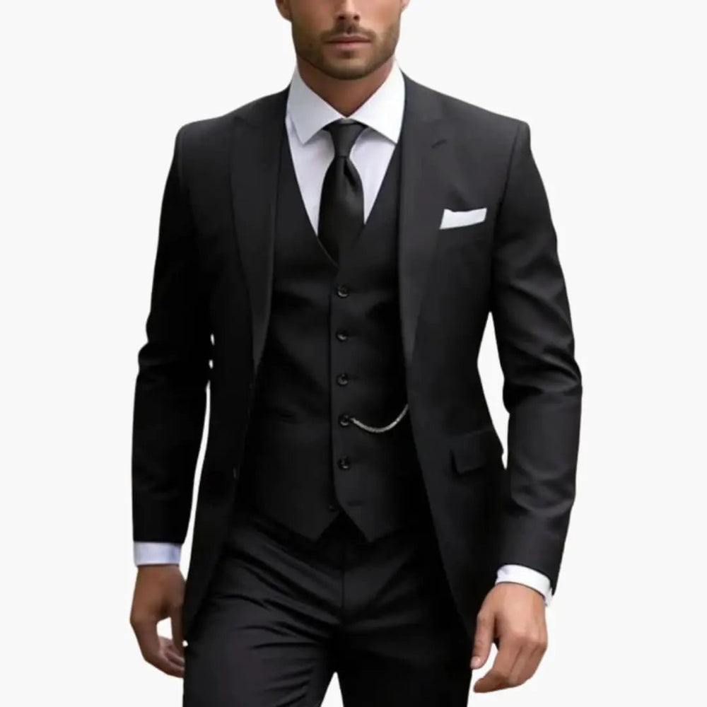 Men's Three-Piece Formal Suit – Blazer, Vest & Straight-Leg Trousers