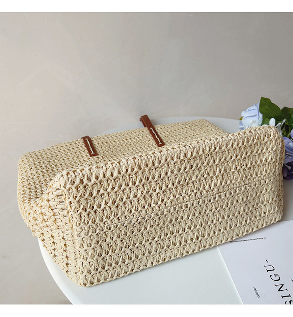 Woven Rattan Basket Bag – Leather Handles, 30×33cm & Women's Shopper Tote