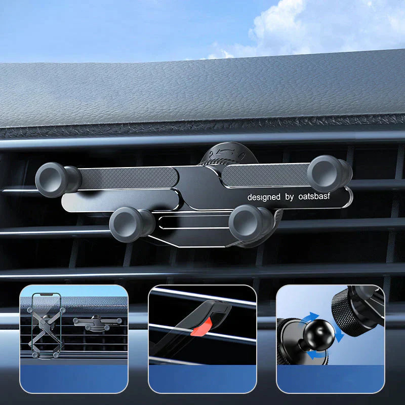 Car Phone Mount – 360° Rotation, Vent/Suction Clip & Aluminum Build