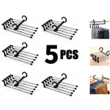 Extendable Trouser Hanger – Stainless Steel, 5 Slide-Out Bars & Non-Slip Tips