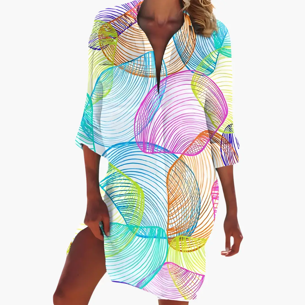 Women's Shirt Dress – Long Sleeve, Button Front & Knee Length