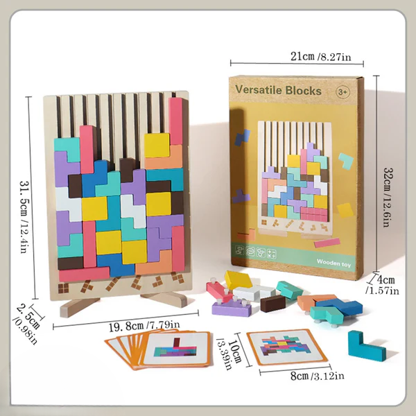 Holz-Tetris-Puzzle für Kinder ab 5 Jahren – Buntes, Kreatives Bauspiel zur Förderung von Motorik und Logik