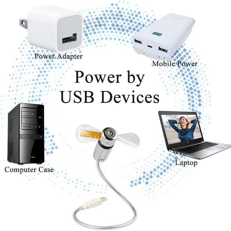 USB Desk Fan – LED Clock & Temperature Display, 41cm Flexible Gooseneck