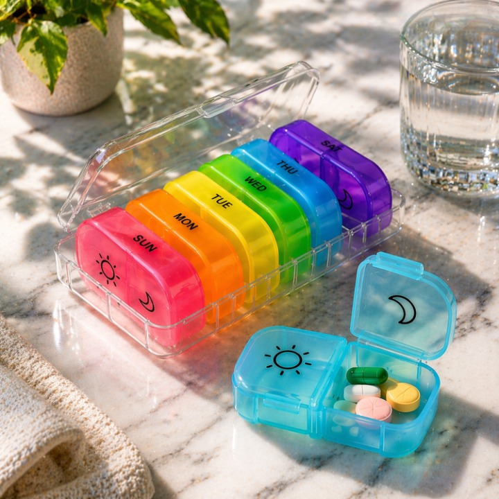 7-Day AM/PM Pill Organizer – 2 Daily Compartments, BPA-Free & Detachable Boxes