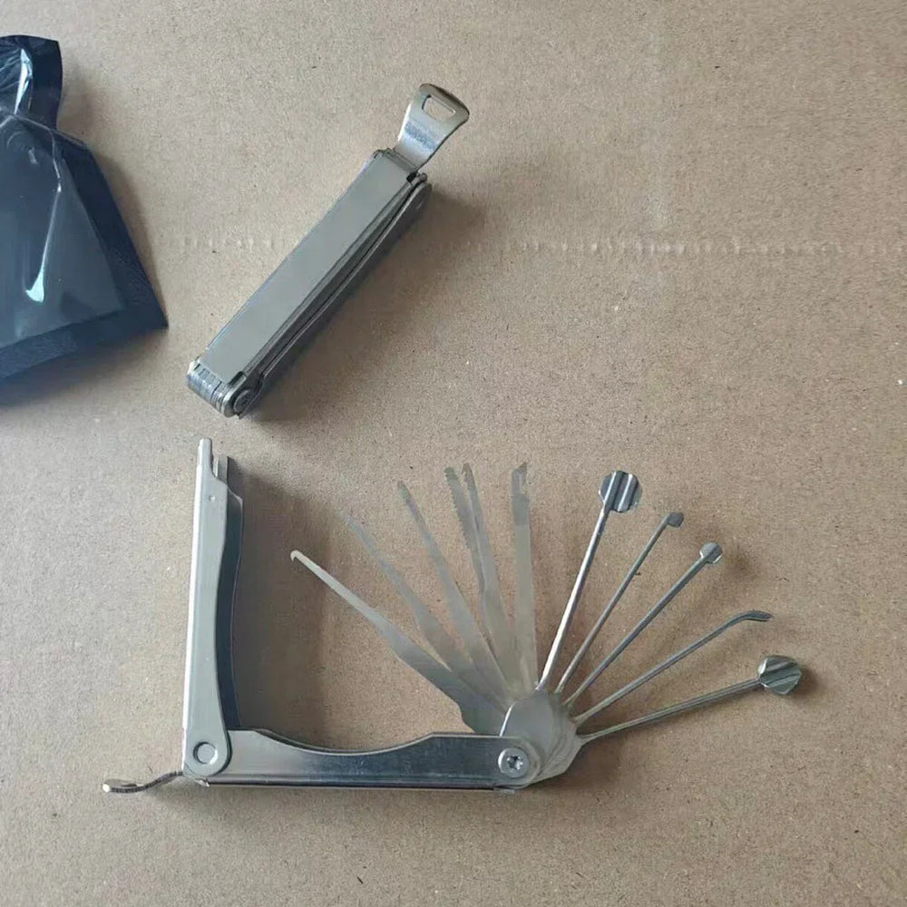 Folding Lock Pick Tool Set – Stainless Steel, 5 or 11 Pieces & Keychain Portable