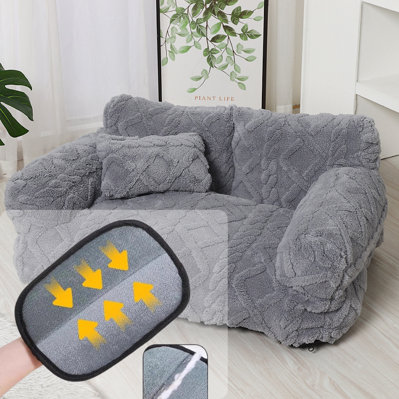 Plush Pet Sofa Bed – Raised Bolster, PP Cotton Fill & 4 Colors