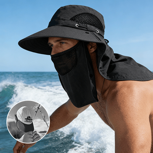 Unisex Wide-Brim Sun Hat – Detachable Neck Flap, Face Mask & Breathable Mesh
