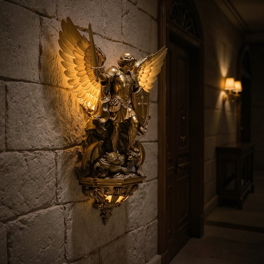 Archangel Michael LED Wall Light – Sculpted Gold Finish & Warm White