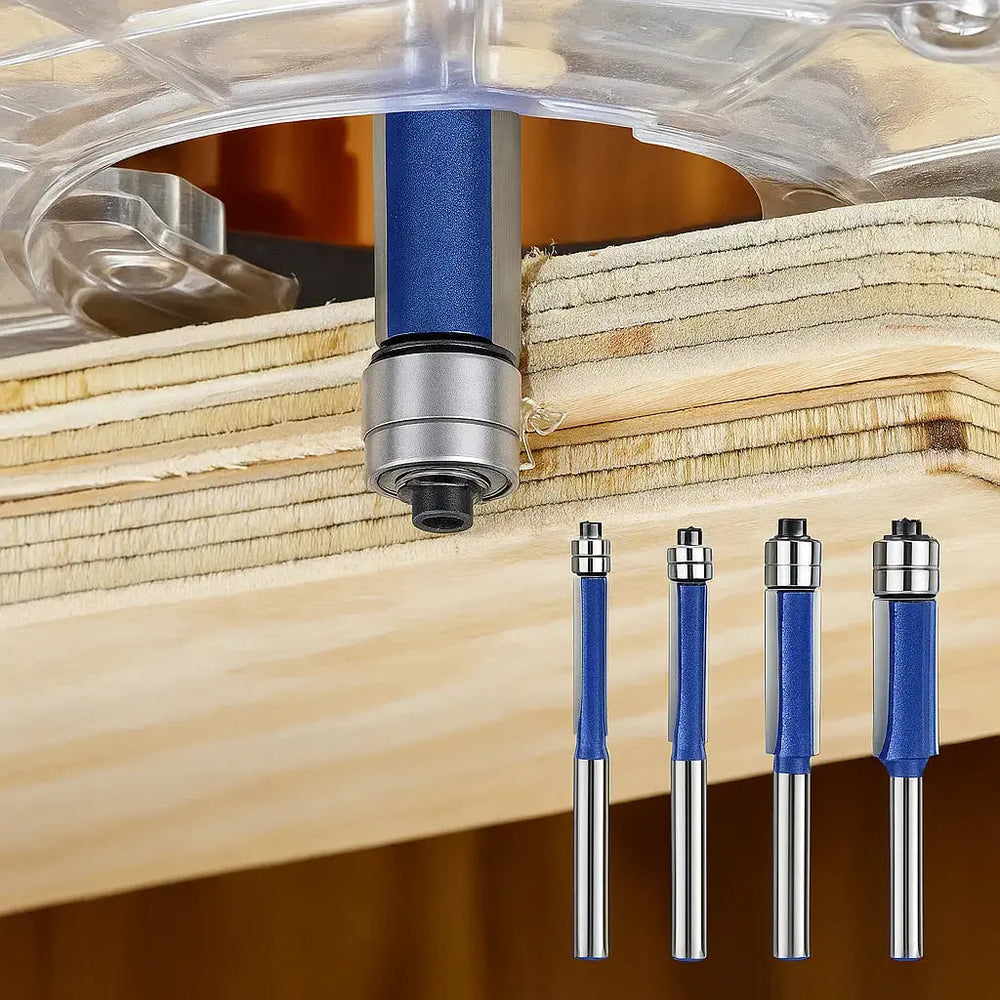 4-teiliges Bündiger Fräser-Set – Präzise Kantenbearbeitung für Holz, Kunststoff und Metall