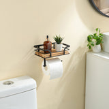 Stylish Metal & Wood Wall Shelf with Toilet Paper Holder – Modern Bathroom Storage Solution
