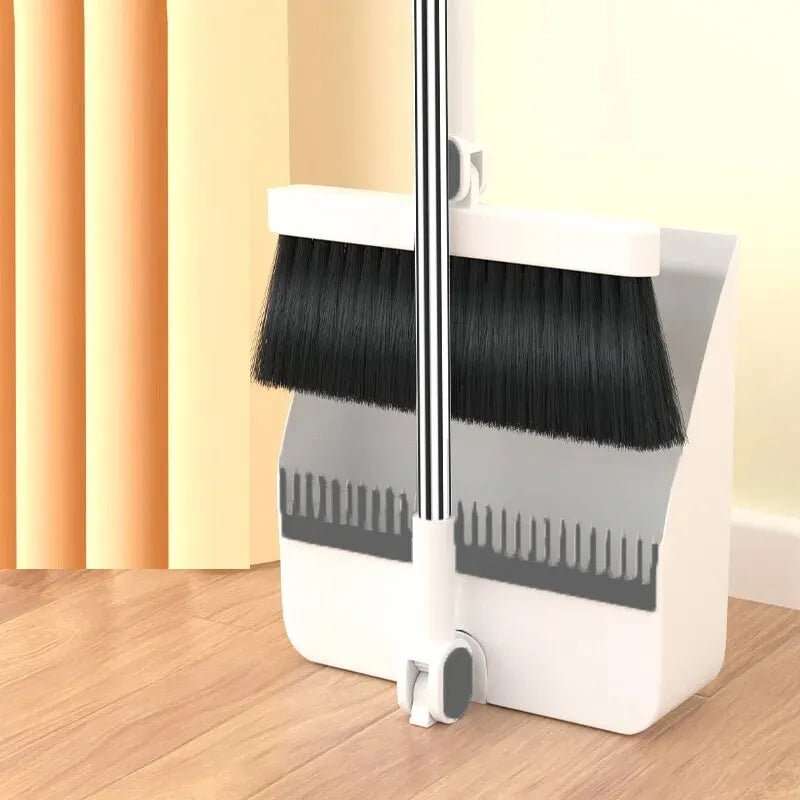 Self-Cleaning Broom & Dustpan Set – Height-Adjustable Handle, 360° Swivel Head & Dust Trap