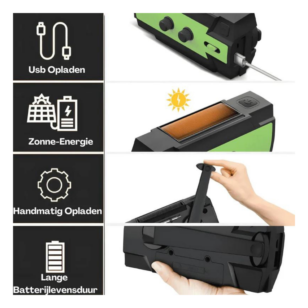 Emergency Radio – Solar, Hand Crank & USB, Power Bank with AM/FM & LED