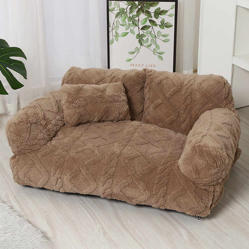 Plush Pet Sofa Bed – Raised Bolster, PP Cotton Fill & 4 Colors