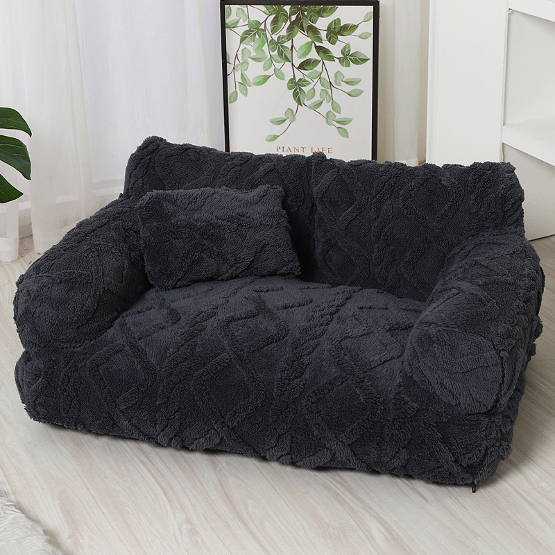 Plush Pet Sofa Bed – Raised Bolster, PP Cotton Fill & 4 Colors
