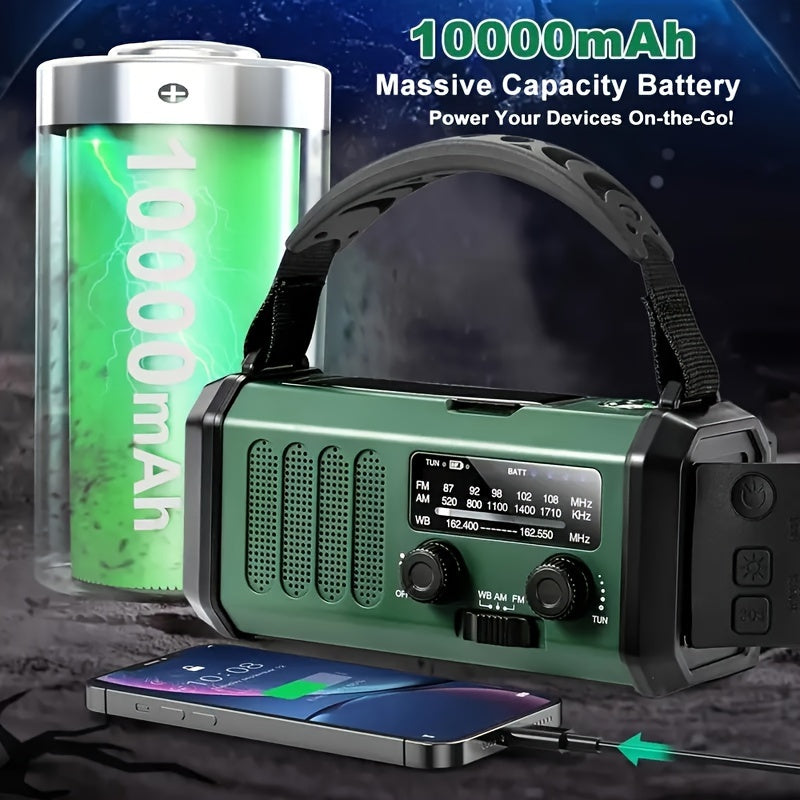 Solar Crank Emergency Radio – 10000mAh Power Bank, AM/FM/NOAA & Flashlight