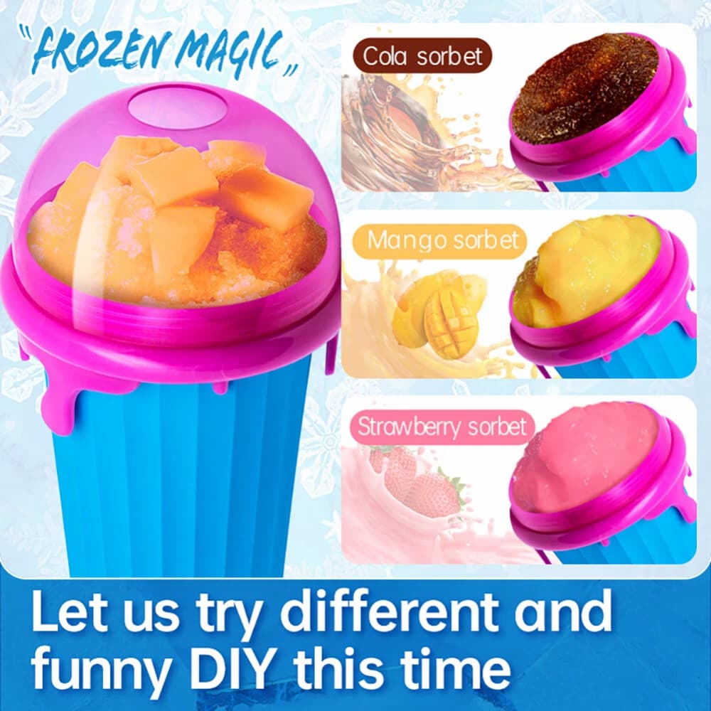 Slushy Maker Cup – Quick-Freeze Squeeze Cup, Leak-Proof Lid & 2-in-1 Straw Spoon