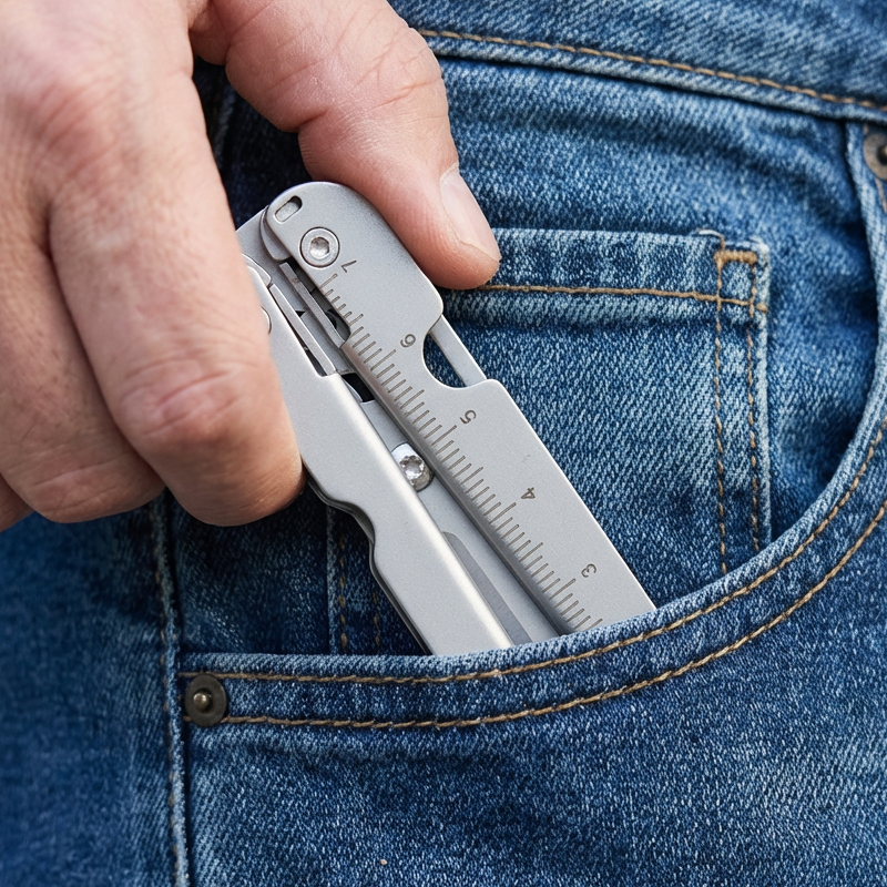 Folding Stainless Steel Scissors – Compact 9cm, Built-In Ruler, Multi-Tool